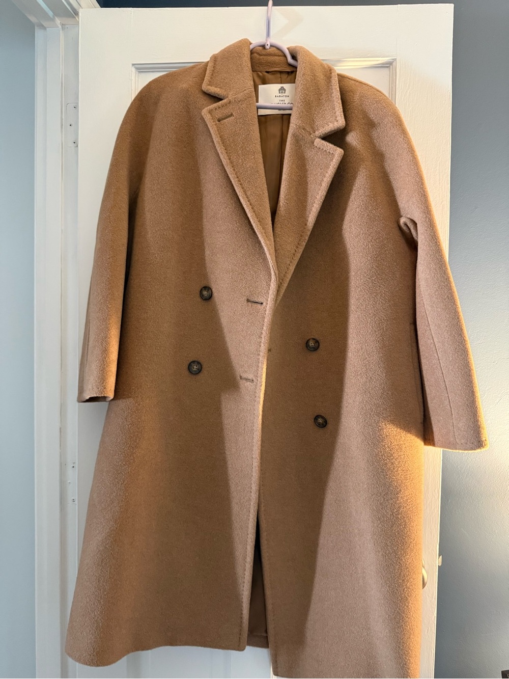 Aritzia Camel Double-Breasted Wool Trench Coat